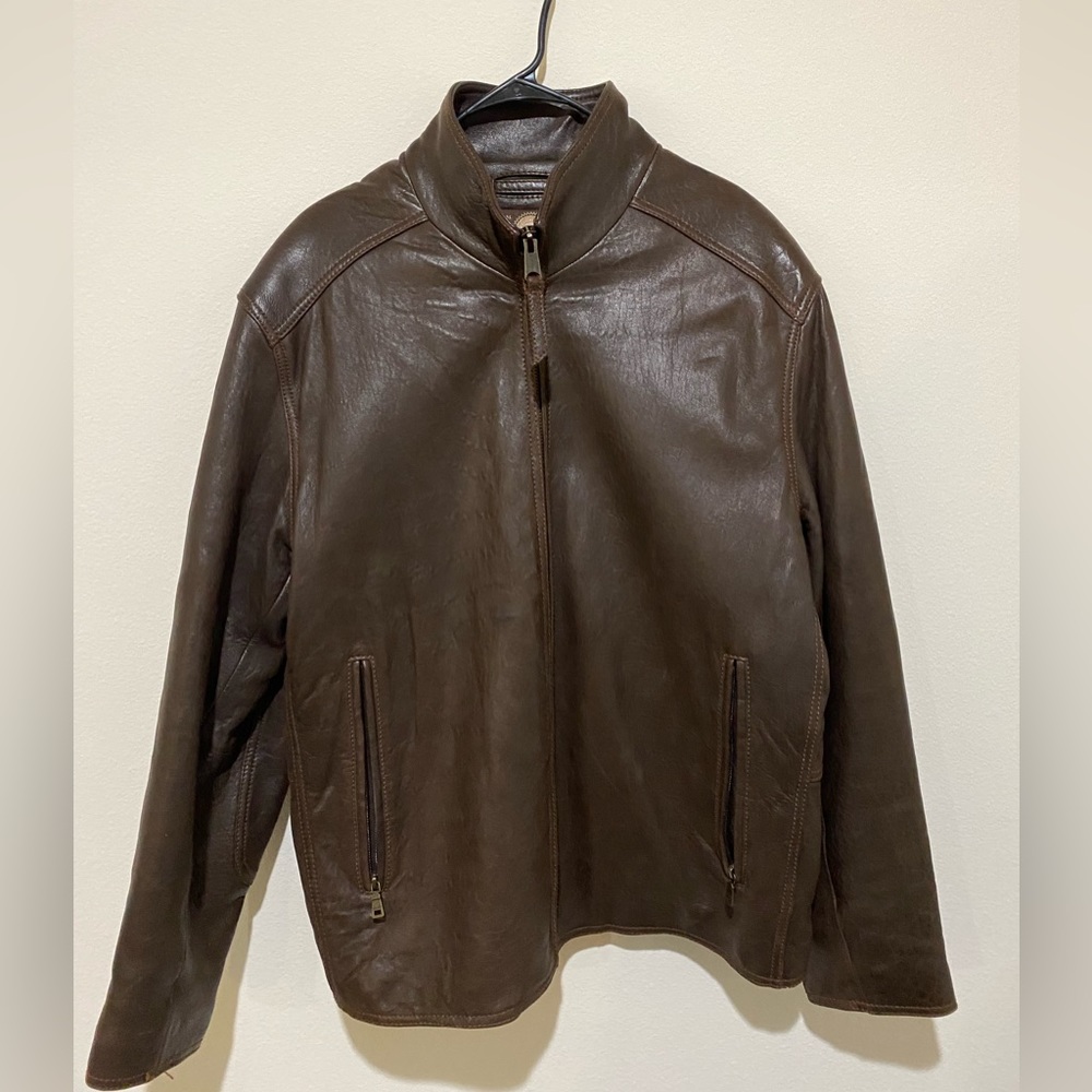 Andrew Marc New York Vintage Brown Leather Jacket with lining Mens Sz L EUC
